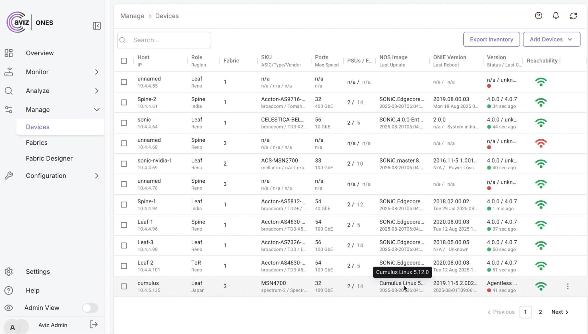 Multi-Vendor Device Inventory using ONES